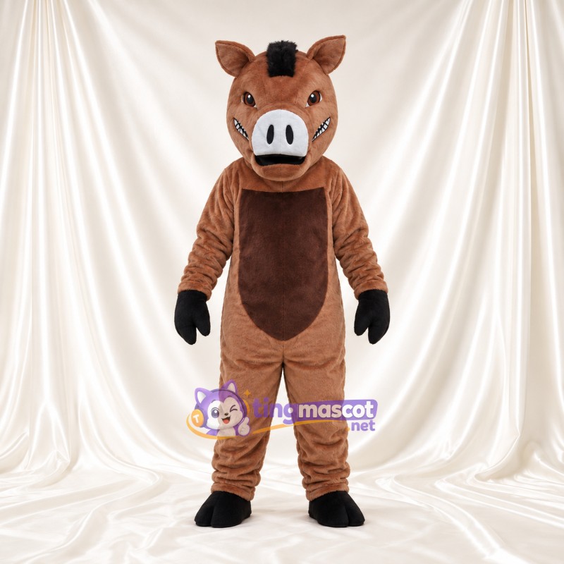 Maskottchenkostüm Wildschwein – braun – Bauch (braun); Mähne (schwarz) Maskottchenkostüm Wildschwein – braun – Bauch (braun); Mähne (schwarz)
