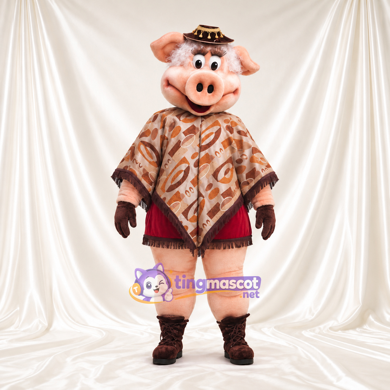 Costume de mascotte Cochon – pêche – Chapeau Costume de mascotte Cochon – pêche – Chapeau
