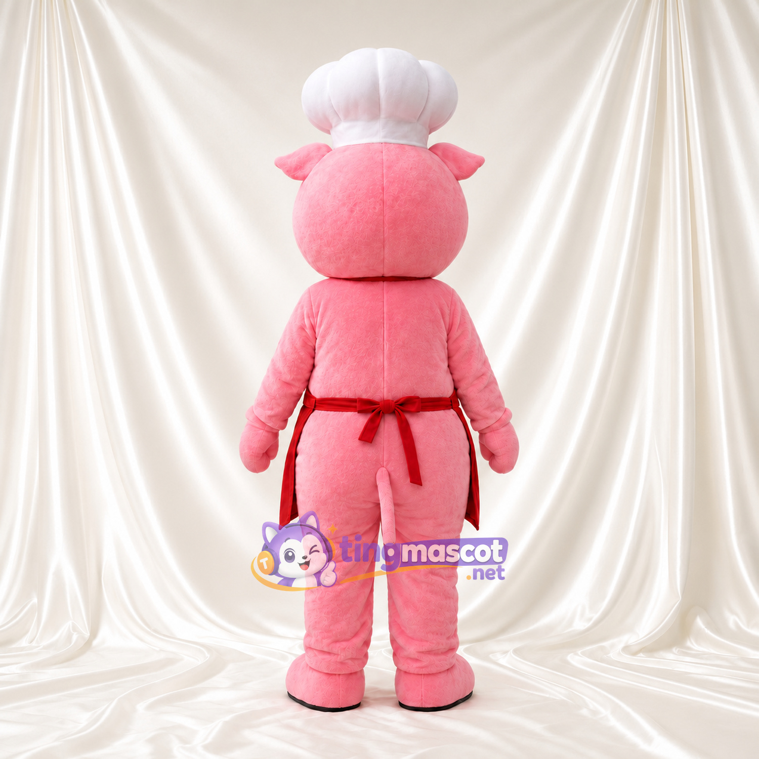 Costume de mascotte Cochon – rose – Toque de chef; Tablier (rouge) Costume de mascotte Cochon – rose – Toque de chef; Tablier (rouge)