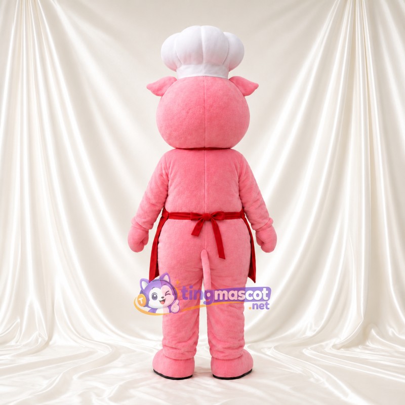 Costume de mascotte Cochon – rose – Toque de chef; Tablier (rouge) Costume de mascotte Cochon – rose – Toque de chef; Tablier (rouge)