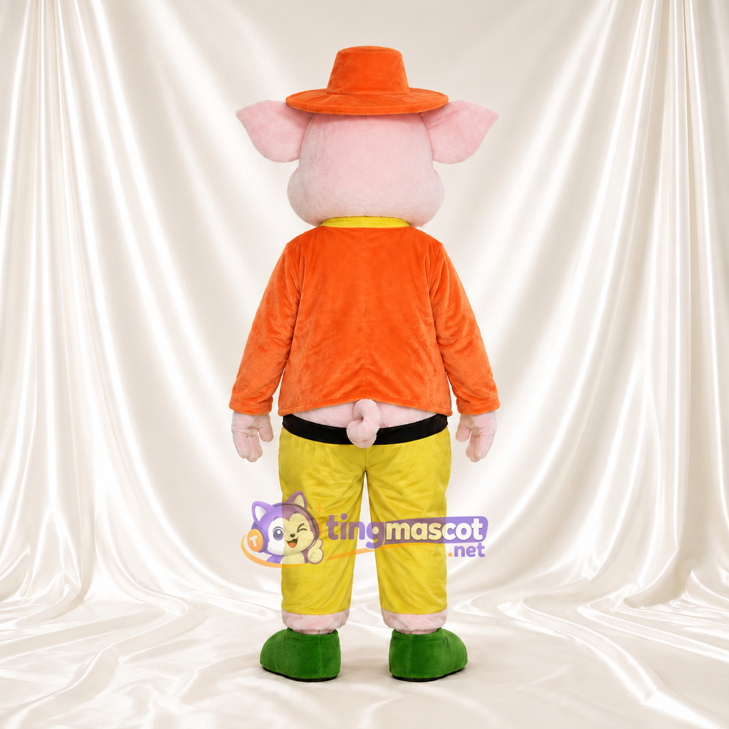 Costume de mascotte Cochon – blanc – Chapeau (orange); Veste Costume de mascotte Cochon – blanc – Chapeau (orange); Veste