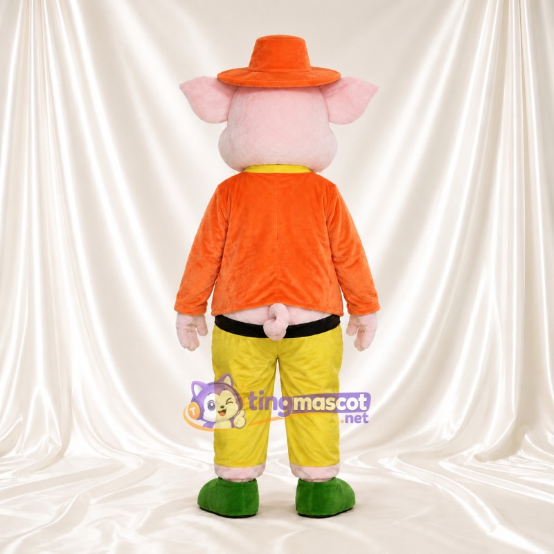 Costume de mascotte Cochon – blanc – Chapeau (orange); Veste Costume de mascotte Cochon – blanc – Chapeau (orange); Veste