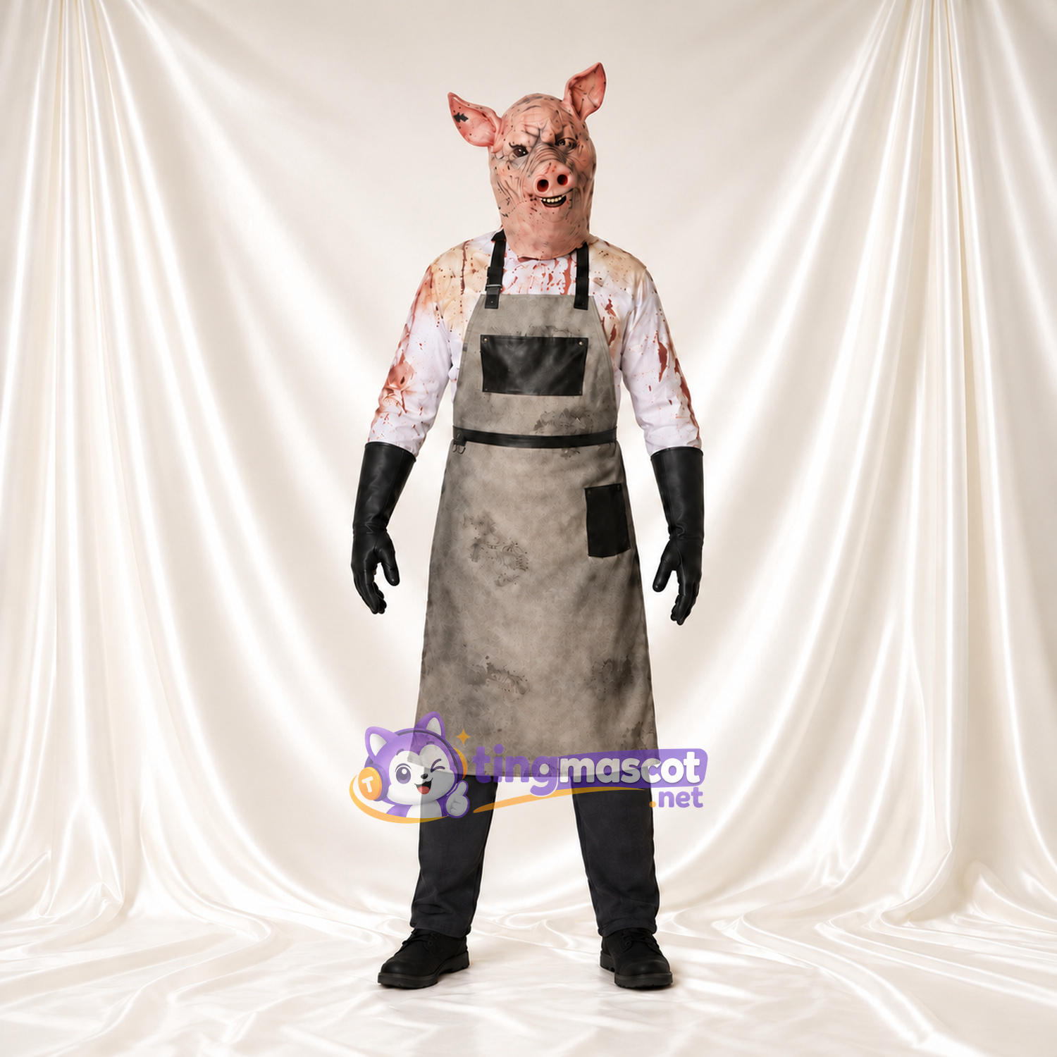 Costume de mascotte Cochon – marron – Tablier; Gants (noir) Costume de mascotte Cochon – marron – Tablier; Gants (noir)