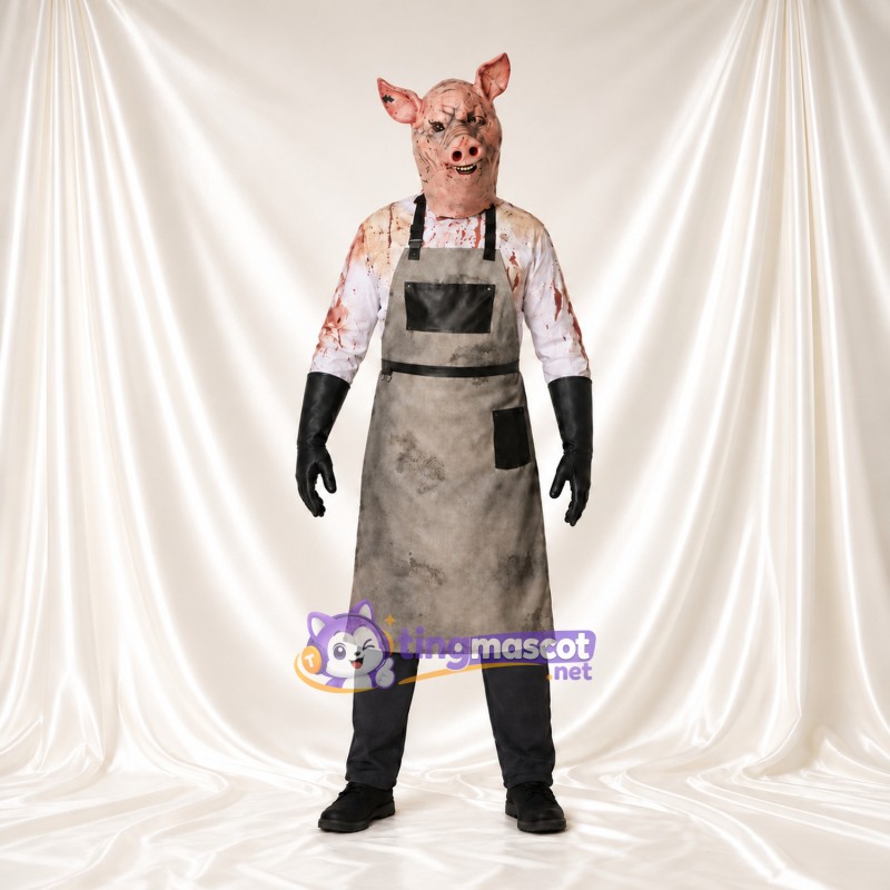 Costume de mascotte Cochon – marron – Tablier; Gants (noir)