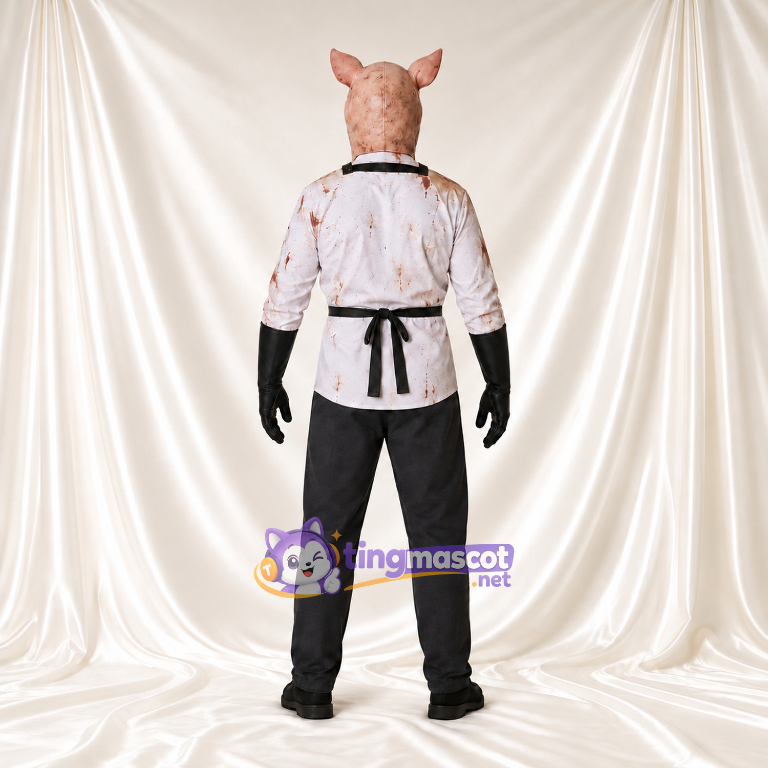 Costume de mascotte Cochon – marron – Tablier; Gants (noir) Costume de mascotte Cochon – marron – Tablier; Gants (noir)