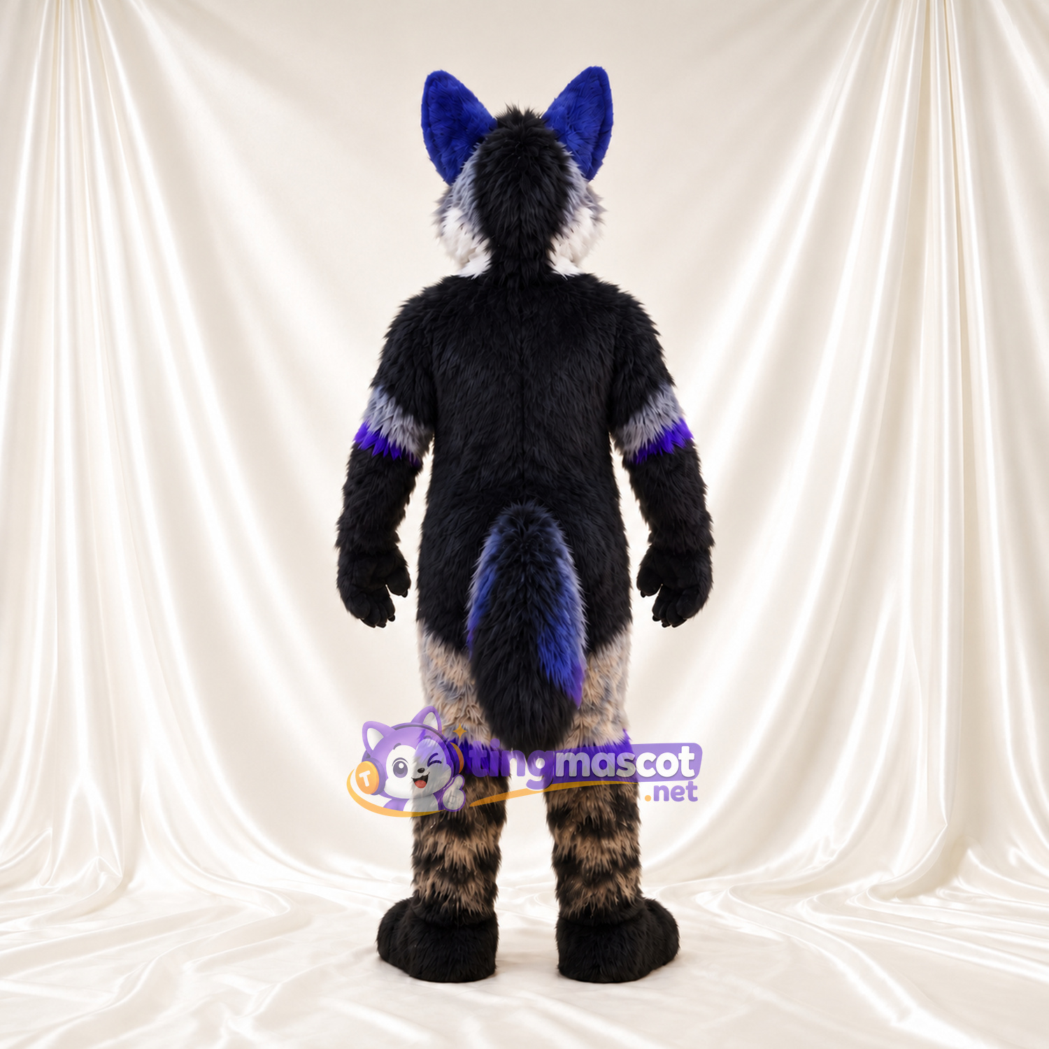 Black and White Wolf Mascot Costume - Purple Accents Black and White Wolf Mascot Costume - Purple Accents