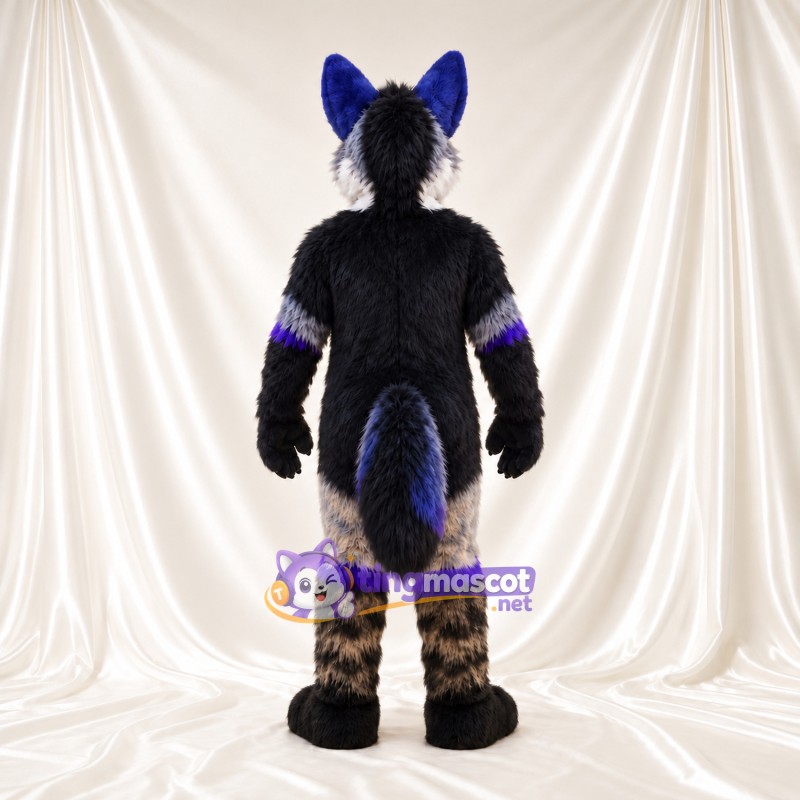 Black and White Wolf Mascot Costume - Purple Accents Black and White Wolf Mascot Costume - Purple Accents