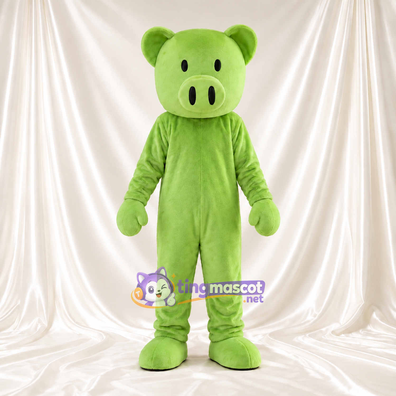 Costume de mascotte Cochon – vert – Petites oreilles rondes; Gants (vert) Costume de mascotte Cochon – vert – Petites oreilles rondes; Gants (vert)