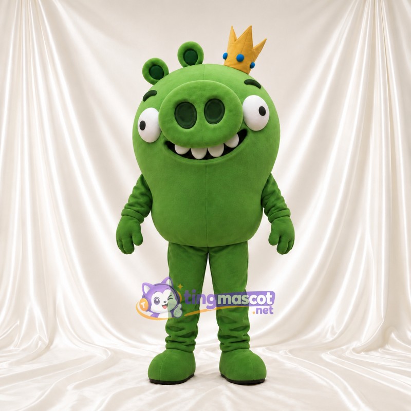 Costume de mascotte Cochon – vert – Couronne (doré) Costume de mascotte Cochon – vert – Couronne (doré)