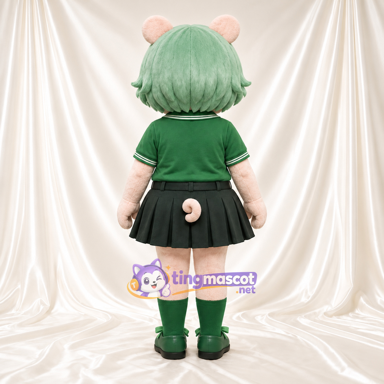 Maskottchenkostüm Schwein – hellrosa – Haare (grün); Rock Maskottchenkostüm Schwein – hellrosa – Haare (grün); Rock