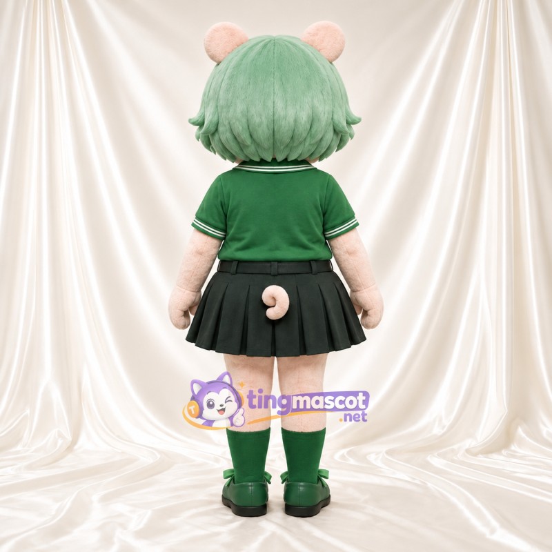 Maskottchenkostüm Schwein – hellrosa – Haare (grün); Rock Maskottchenkostüm Schwein – hellrosa – Haare (grün); Rock