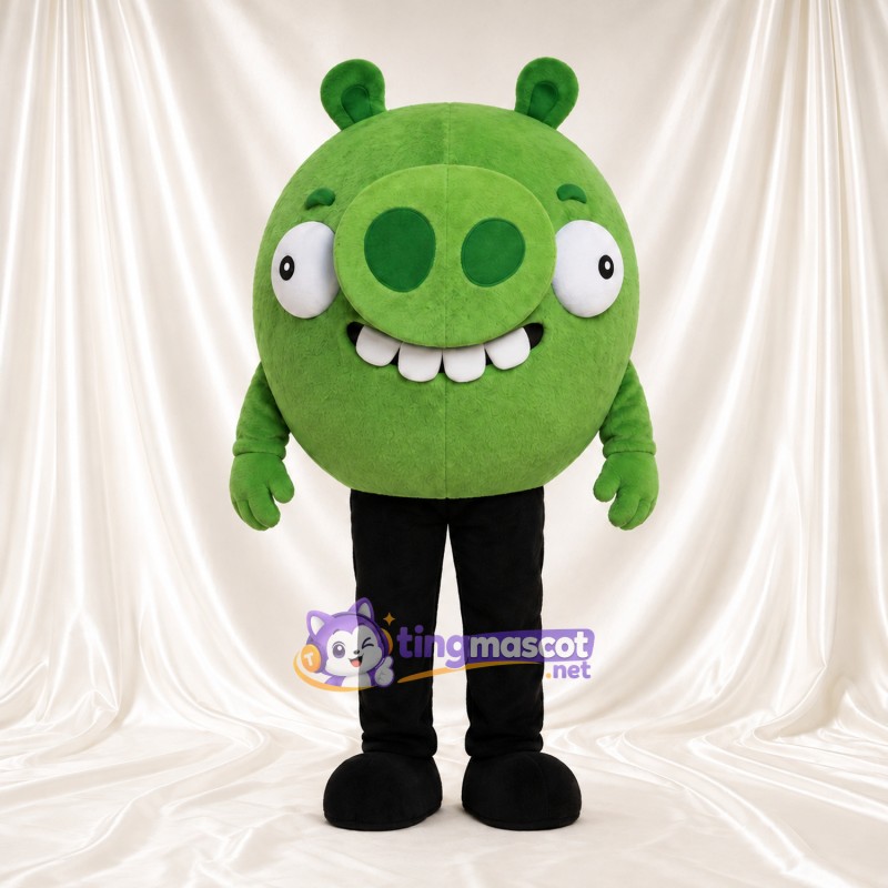 Costume de mascotte Cochon – vert – Jambes (noir); Tête Costume de mascotte Cochon – vert – Jambes (noir); Tête