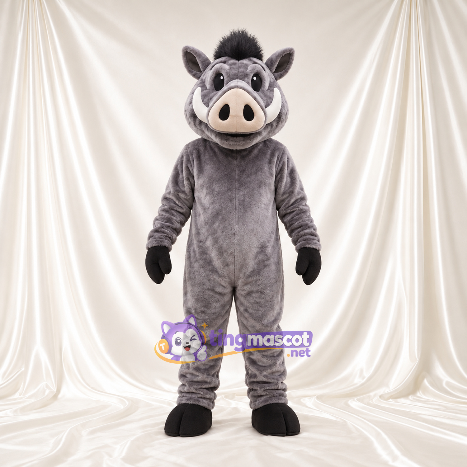 Costume de mascotte Sanglier – gris – Crinière (noir); Museau (brun clair) Costume de mascotte Sanglier – gris – Crinière (noir); Museau (brun clair)