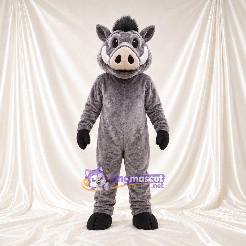 Costume de mascotte Sanglier – gris – Crinière (noir); Museau (brun clair) Costume de mascotte Sanglier – gris – Crinière (noir); Museau (brun clair)