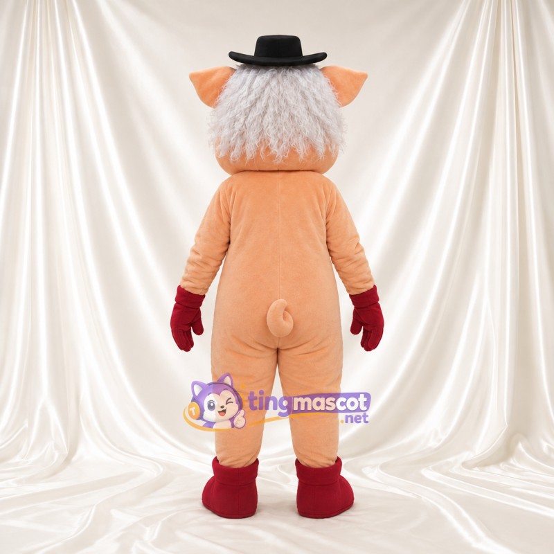 Costume de mascotte Cochon – pêche – Chapeau melon (noir); Taches (rouge) Costume de mascotte Cochon – pêche – Chapeau melon (noir); Taches (rouge)