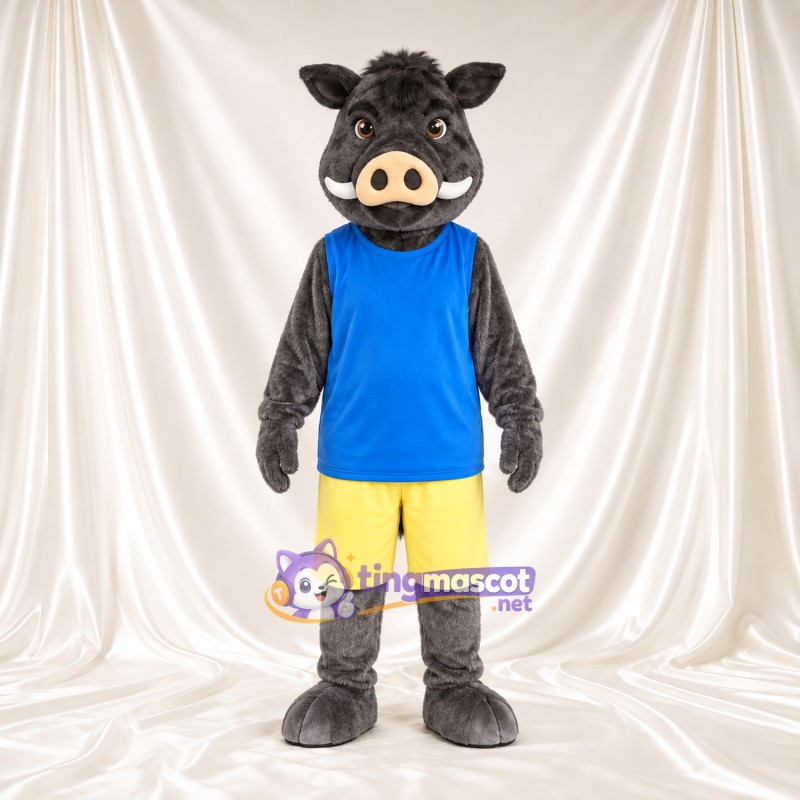 Costume de mascotte Sanglier – gris – Chemise (bleu); Short (jaune) Costume de mascotte Sanglier – gris – Chemise (bleu); Short (jaune)