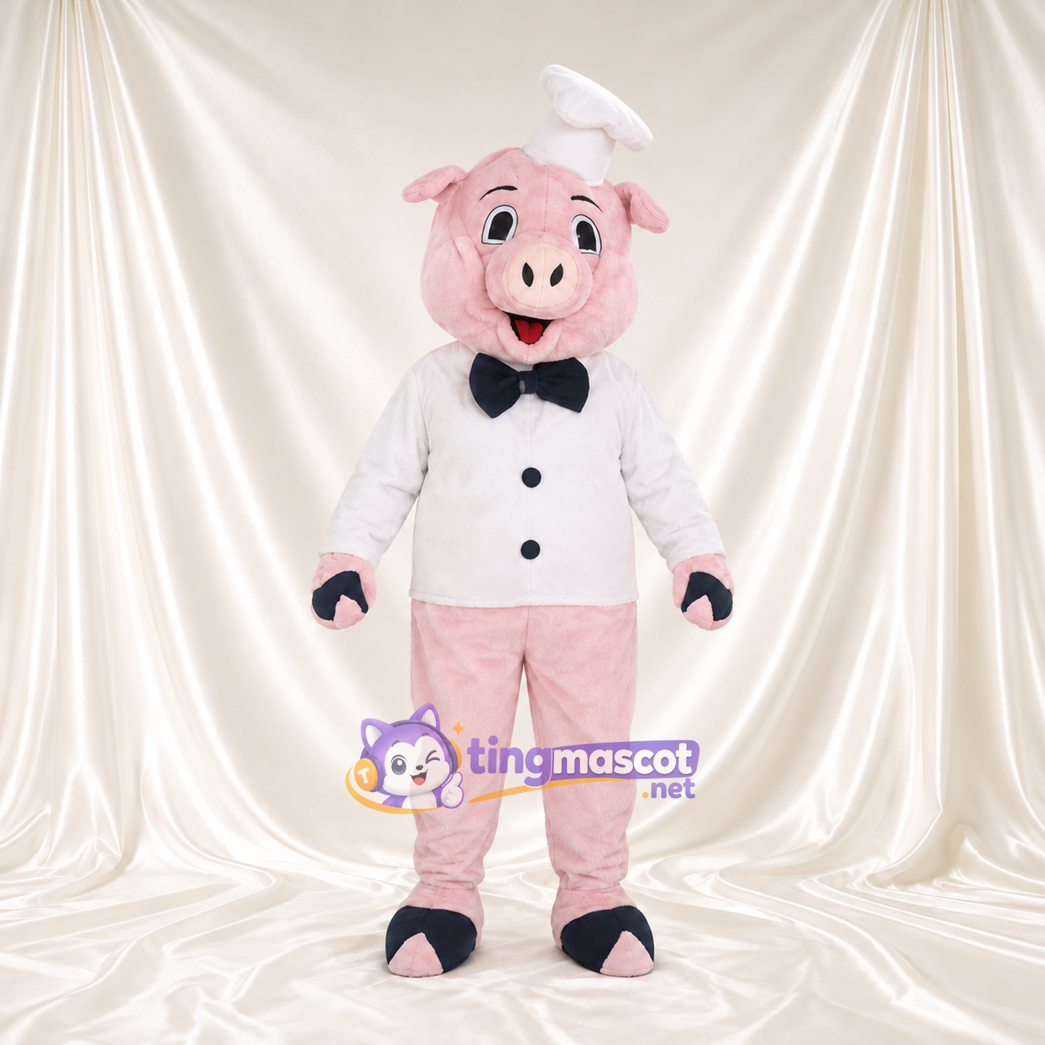 Costume de mascotte Cochon – rose – Toque de chef; Veste (blanc) Costume de mascotte Cochon – rose – Toque de chef; Veste (blanc)