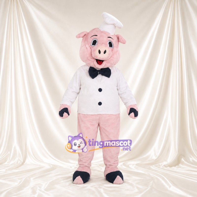 Costume de mascotte Cochon – rose – Toque de chef; Veste (blanc) Costume de mascotte Cochon – rose – Toque de chef; Veste (blanc)