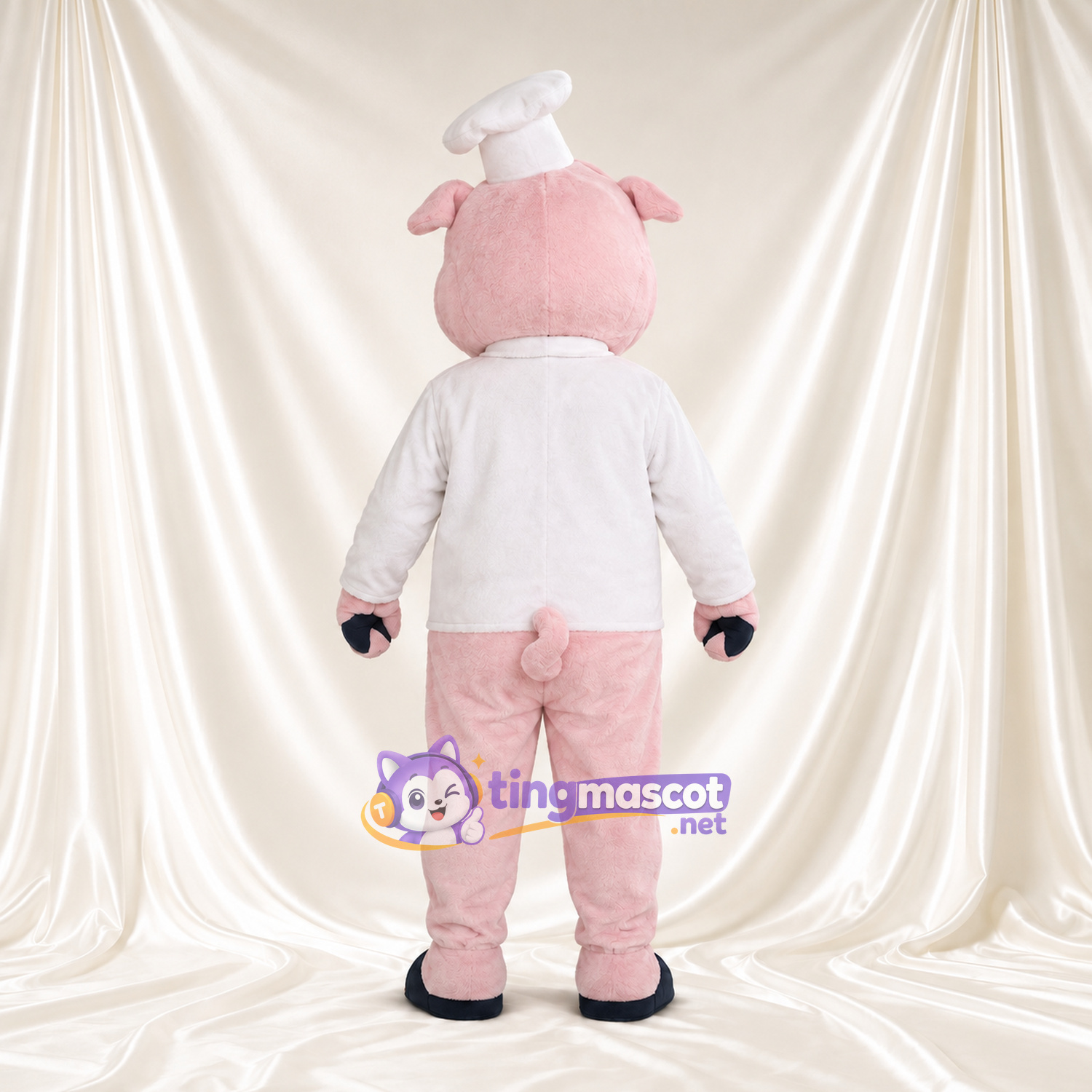 Costume de mascotte Cochon – rose – Toque de chef; Veste (blanc) Costume de mascotte Cochon – rose – Toque de chef; Veste (blanc)