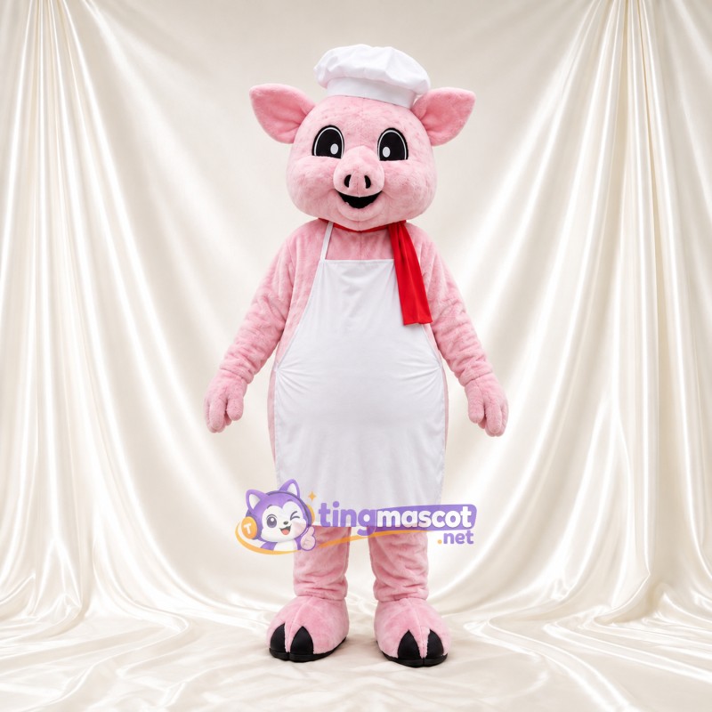 Costume de mascotte Cochon – rose – Toque de chef; Tablier (blanc) Costume de mascotte Cochon – rose – Toque de chef; Tablier (blanc)