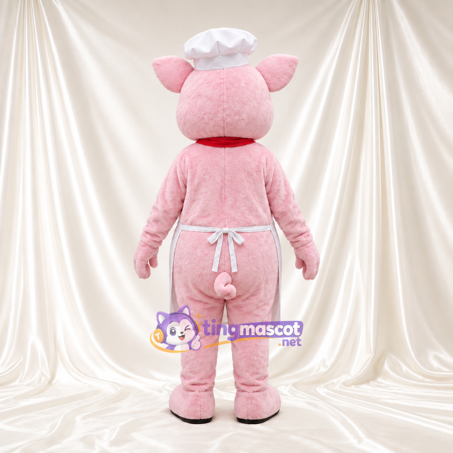 Costume de mascotte Cochon – rose – Toque de chef; Tablier (blanc) Costume de mascotte Cochon – rose – Toque de chef; Tablier (blanc)