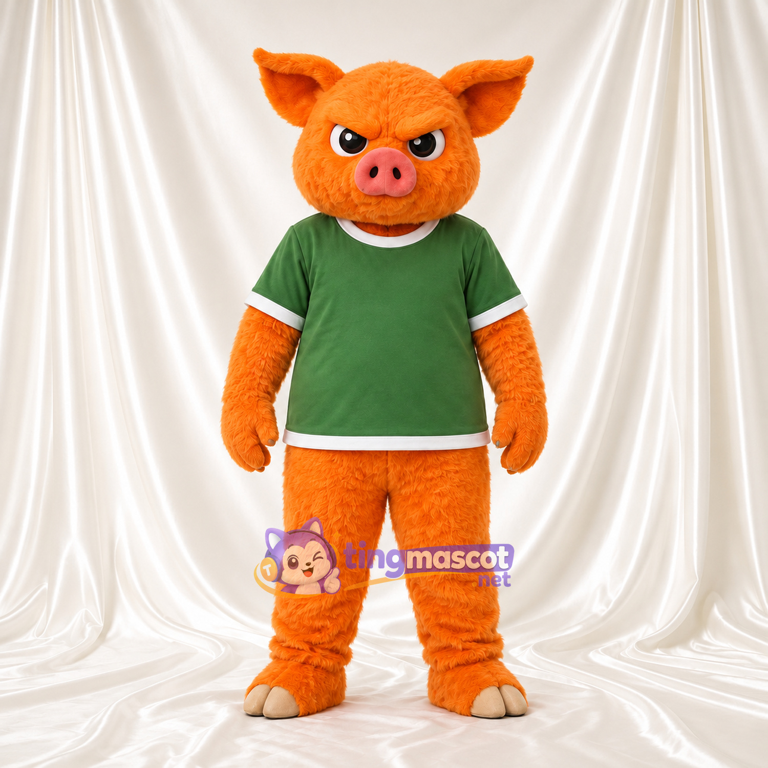 Costume de mascotte Cochon – orange – Chemise (vert) Costume de mascotte Cochon – orange – Chemise (vert)