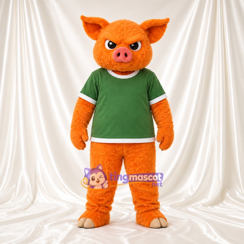 Costume de mascotte Cochon – orange – Chemise (vert) Costume de mascotte Cochon – orange – Chemise (vert)