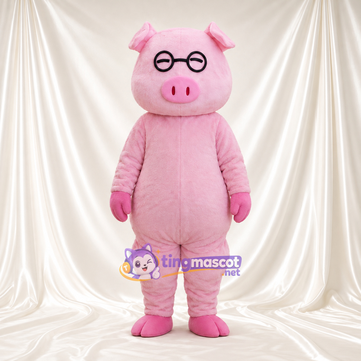 Costume de mascotte Cochon – rose – Lunettes Costume de mascotte Cochon – rose – Lunettes