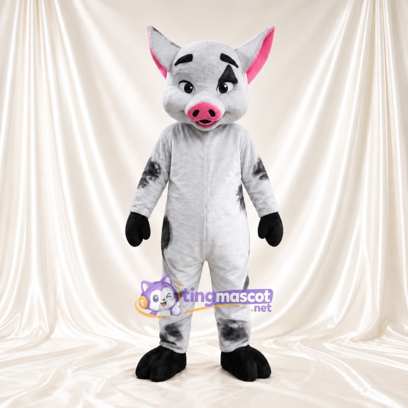 Black and White Pig Mascot Costume - Black Gloves and Pink Nose Black and White Pig Mascot Costume - Black Gloves and Pink Nose