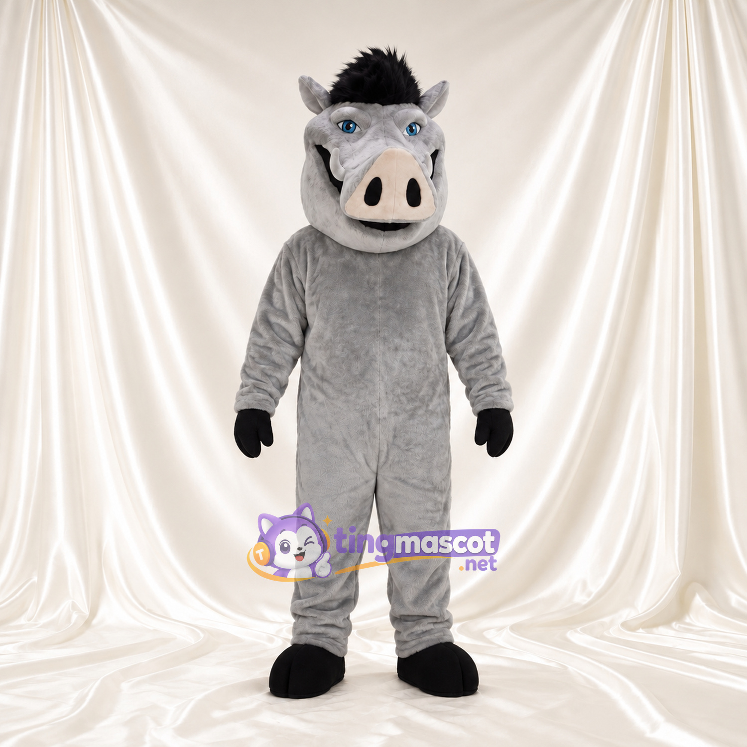 Costume de mascotte Sanglier – gris – Crinière (noir); Museau (blanc) Costume de mascotte Sanglier – gris – Crinière (noir); Museau (blanc)