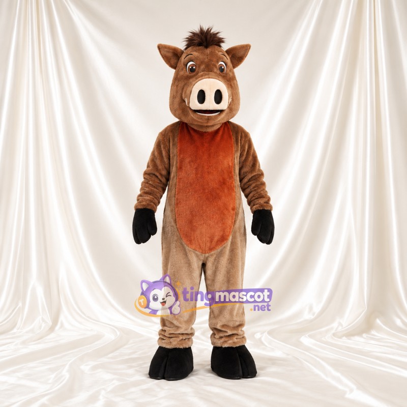Maskottchenkostüm Wildschwein – braun – Bauch (orange); Mähne (braun) Maskottchenkostüm Wildschwein – braun – Bauch (orange); Mähne (braun)
