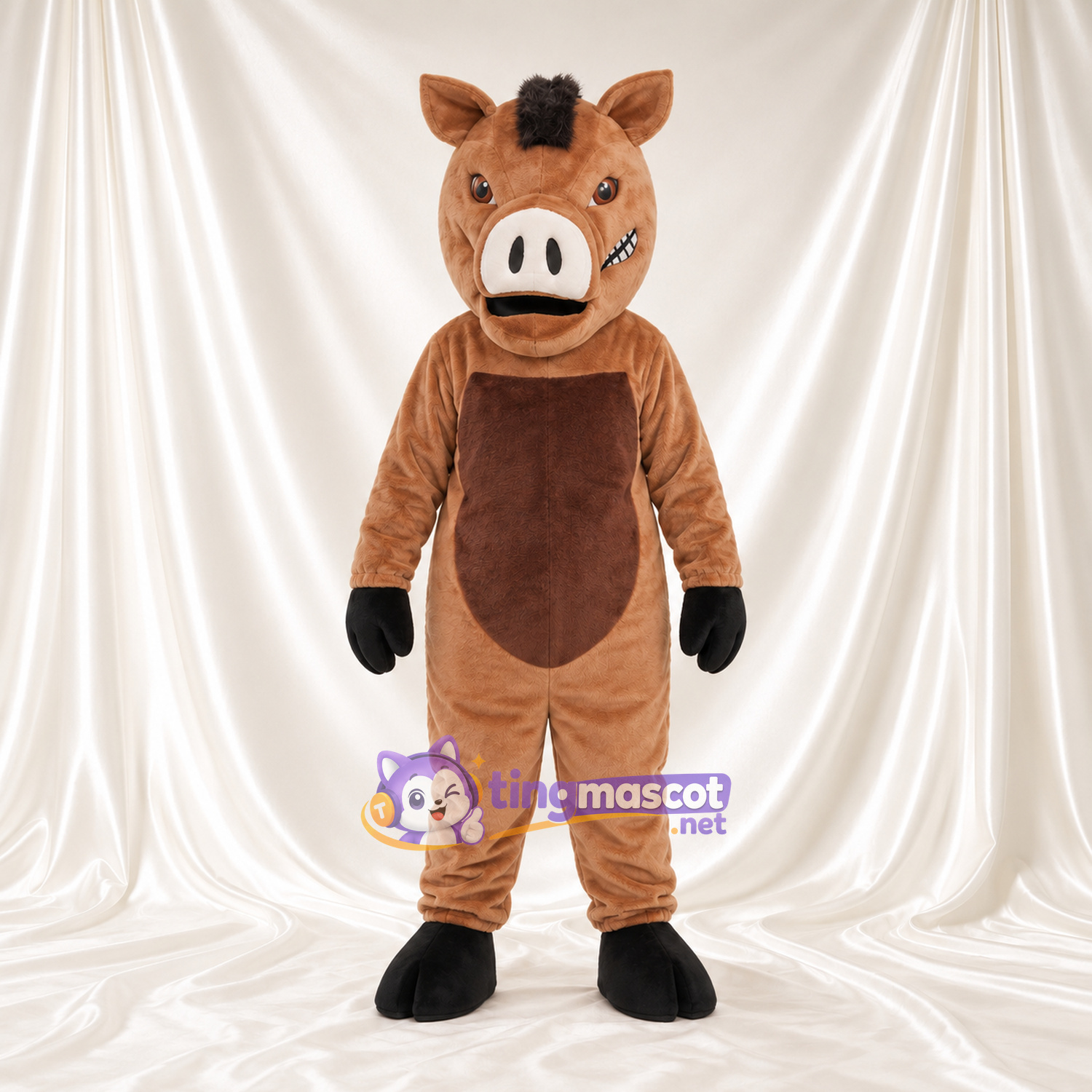 Maskottchenkostüm Wildschwein – braun – Bauch (braun); Schnauze (weiß) Maskottchenkostüm Wildschwein – braun – Bauch (braun); Schnauze (weiß)