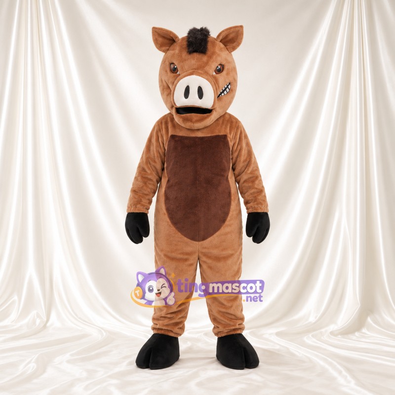 Maskottchenkostüm Wildschwein – braun – Bauch (braun); Schnauze (weiß) Maskottchenkostüm Wildschwein – braun – Bauch (braun); Schnauze (weiß)