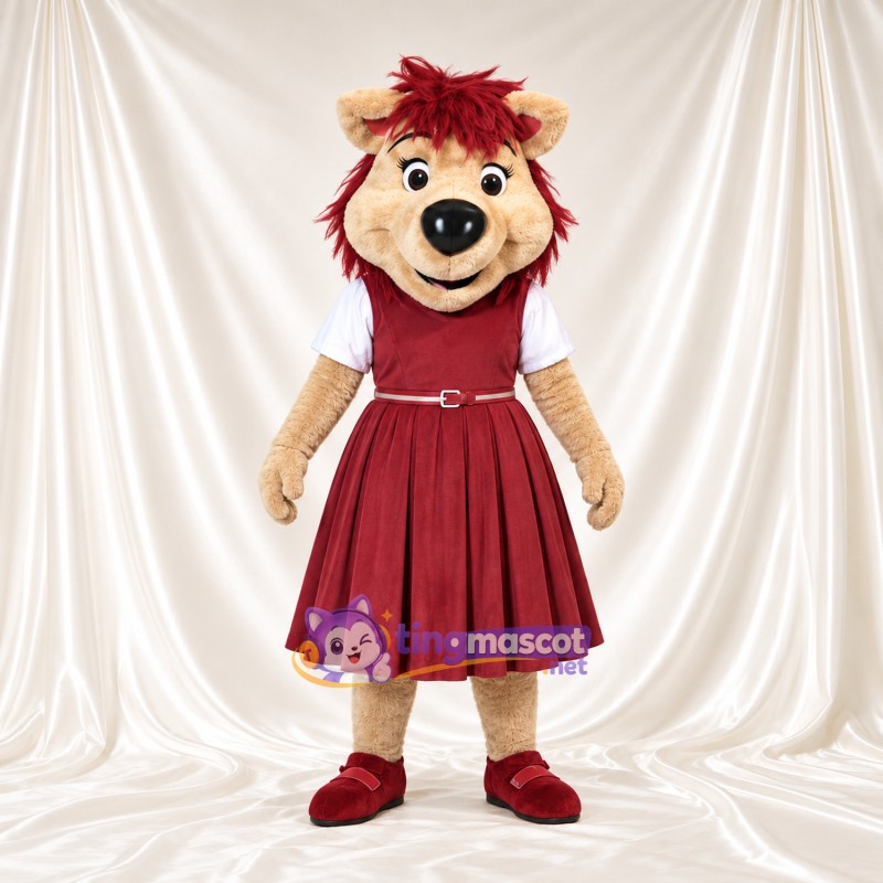 Costume de mascotte Lion – brun clair / bordeaux foncé – Robe (bordeaux foncé) Costume de mascotte Lion – brun clair / bordeaux foncé – Robe (bordeaux foncé)