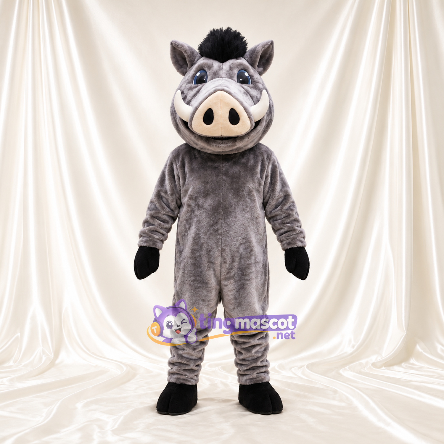Costume de mascotte Sanglier – gris – Crinière (noir); Museau (brun clair) Costume de mascotte Sanglier – gris – Crinière (noir); Museau (brun clair)
