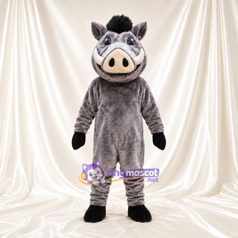 Costume de mascotte Sanglier – gris – Crinière (noir); Museau (brun clair) Costume de mascotte Sanglier – gris – Crinière (noir); Museau (brun clair)