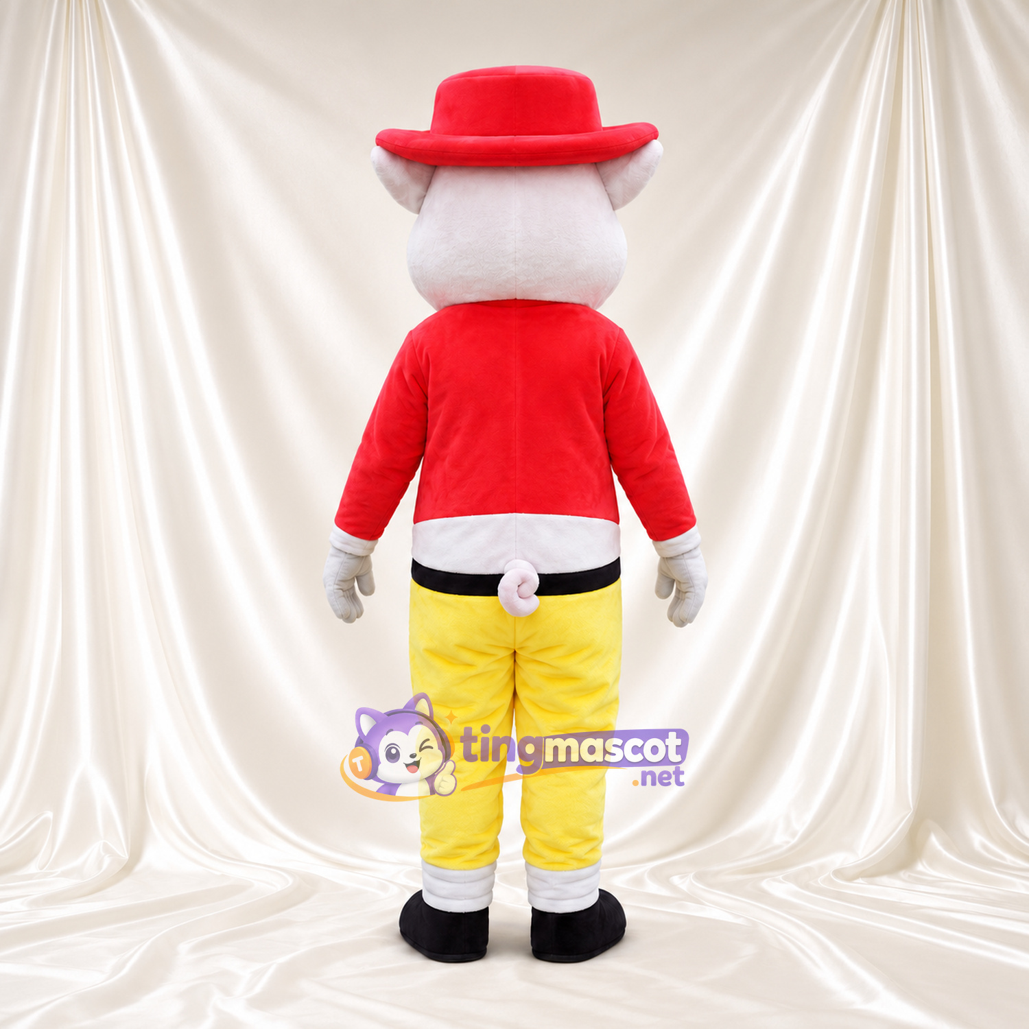 Costume de mascotte Cochon – blanc – Veste (rouge); Pantalon (jaune) Costume de mascotte Cochon – blanc – Veste (rouge); Pantalon (jaune)