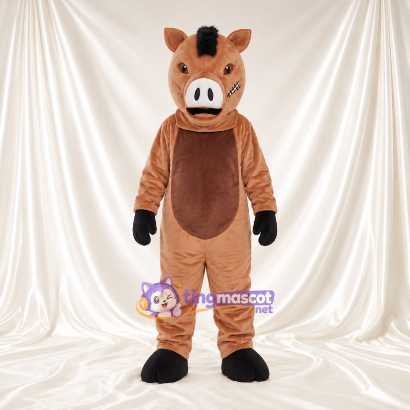 Maskottchenkostüm Wildschwein – braun – Bauch (braun); Schnauze (weiß) Maskottchenkostüm Wildschwein – braun – Bauch (braun); Schnauze (weiß)