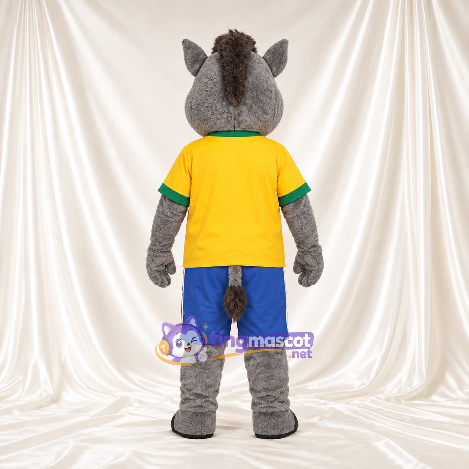 Costume de mascotte Sanglier – gris – Chemise (jaune); Short (bleu) Costume de mascotte Sanglier – gris – Chemise (jaune); Short (bleu)