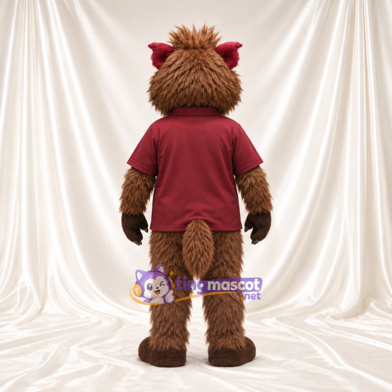 Costume de mascotte Loup – marron – Polo (bordeaux); Lunettes de soleil Costume de mascotte Loup – marron – Polo (bordeaux); Lunettes de soleil