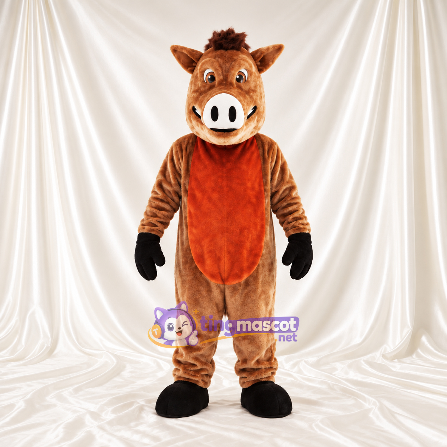 Maskottchenkostüm Wildschwein – braun – Bauch (orange) Maskottchenkostüm Wildschwein – braun – Bauch (orange)