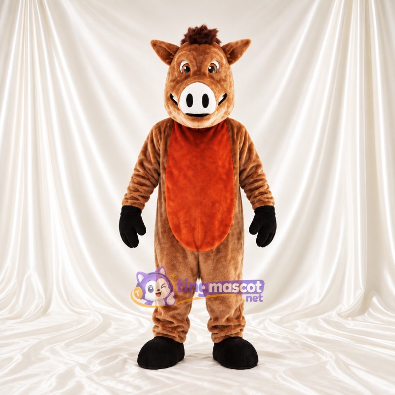 Maskottchenkostüm Wildschwein – braun – Bauch (orange) Maskottchenkostüm Wildschwein – braun – Bauch (orange)