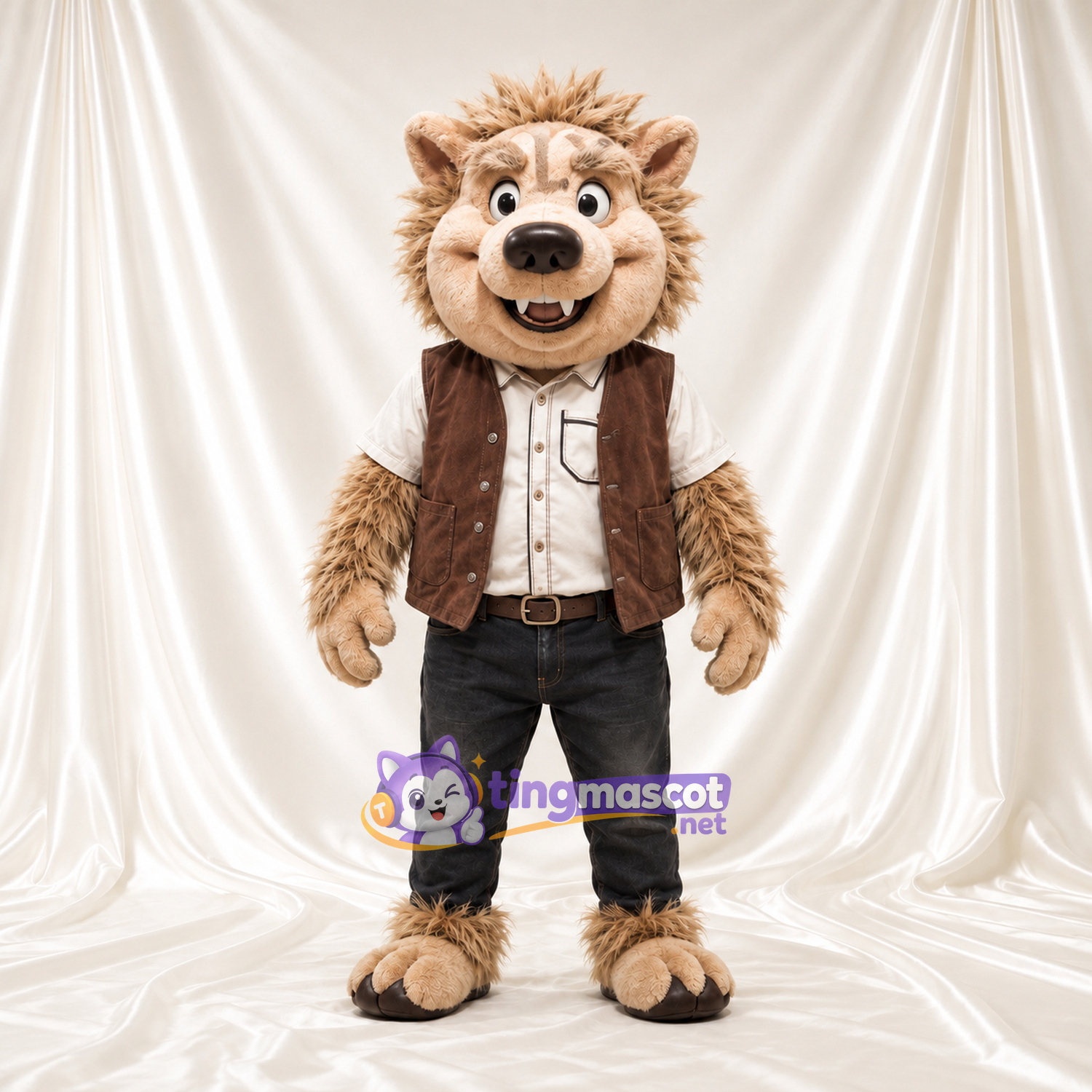 Costume de mascotte Loup – brun clair – Gilet (marron); Pantalon (noir) Costume de mascotte Loup – brun clair – Gilet (marron); Pantalon (noir)