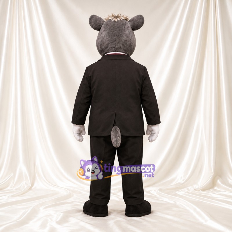 Costume de mascotte Sanglier – gris – Costume (noir); Nœud papillon Costume de mascotte Sanglier – gris – Costume (noir); Nœud papillon
