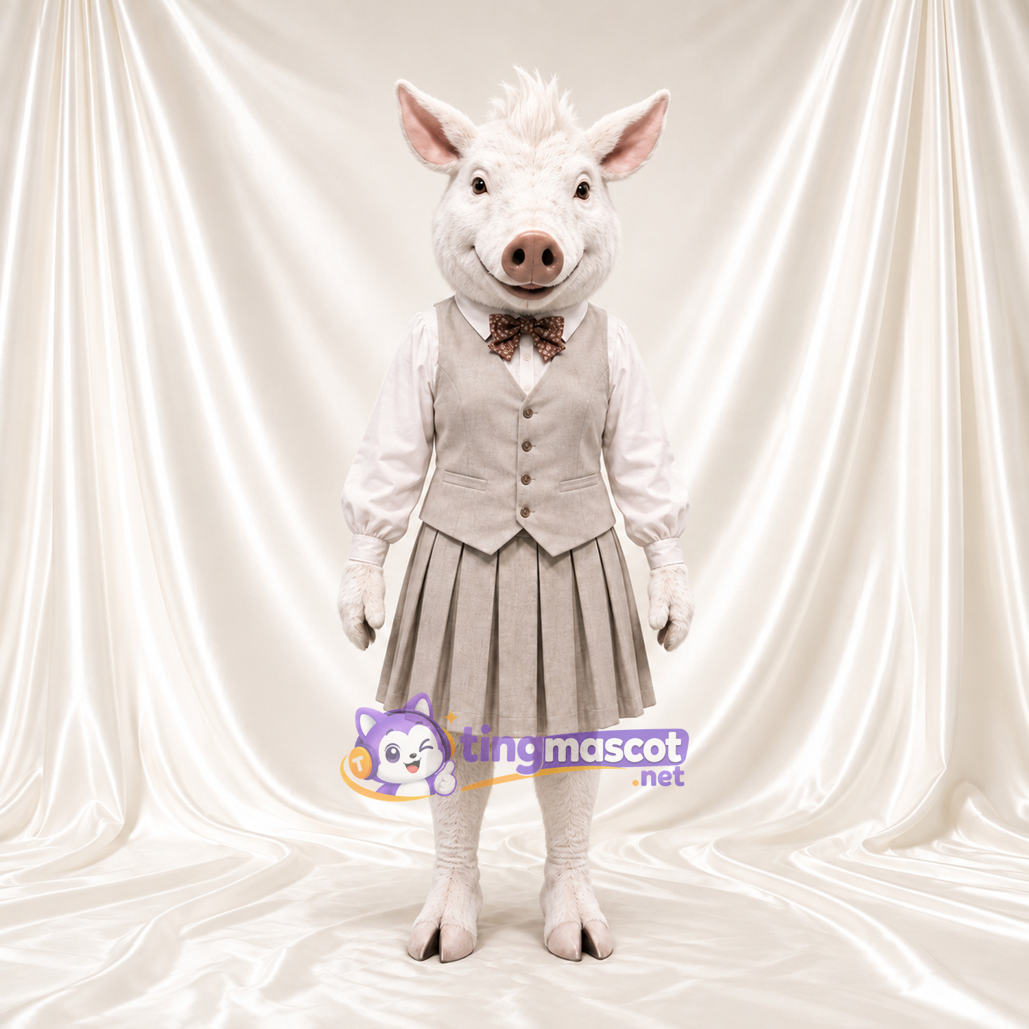 Costume de mascotte Cochon – blanc – Robe (gris) Costume de mascotte Cochon – blanc – Robe (gris)