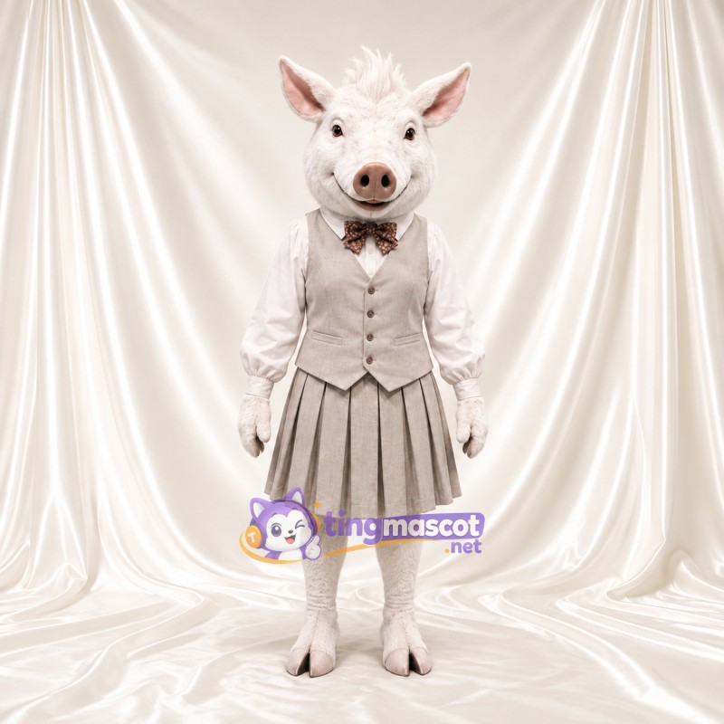 Costume de mascotte Cochon – blanc – Robe (gris) Costume de mascotte Cochon – blanc – Robe (gris)