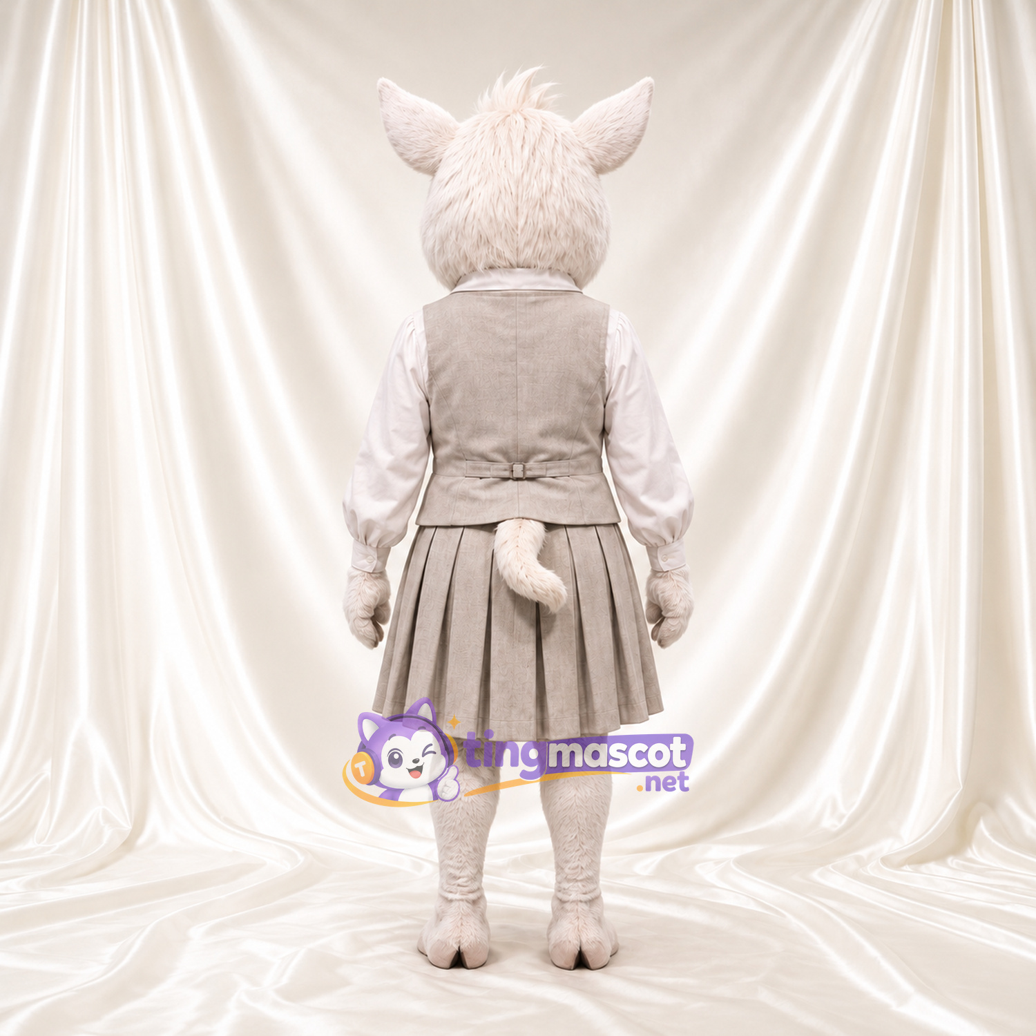 Costume de mascotte Cochon – blanc – Robe (gris) Costume de mascotte Cochon – blanc – Robe (gris)