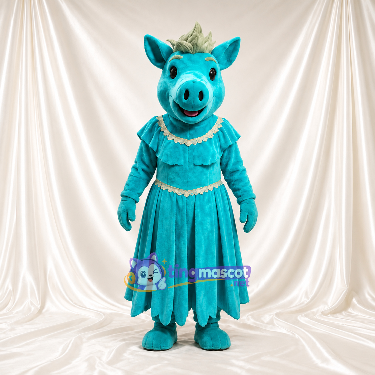 Costume de mascotte Cochon – bleu canard – Robe (bleu canard) Costume de mascotte Cochon – bleu canard – Robe (bleu canard)