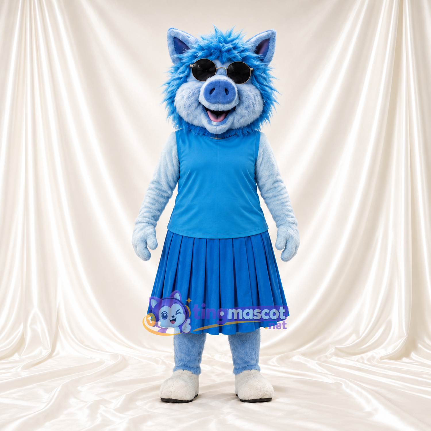 Blue Wild Boar Mascot Costume - Blue Dress Blue Wild Boar Mascot Costume - Blue Dress