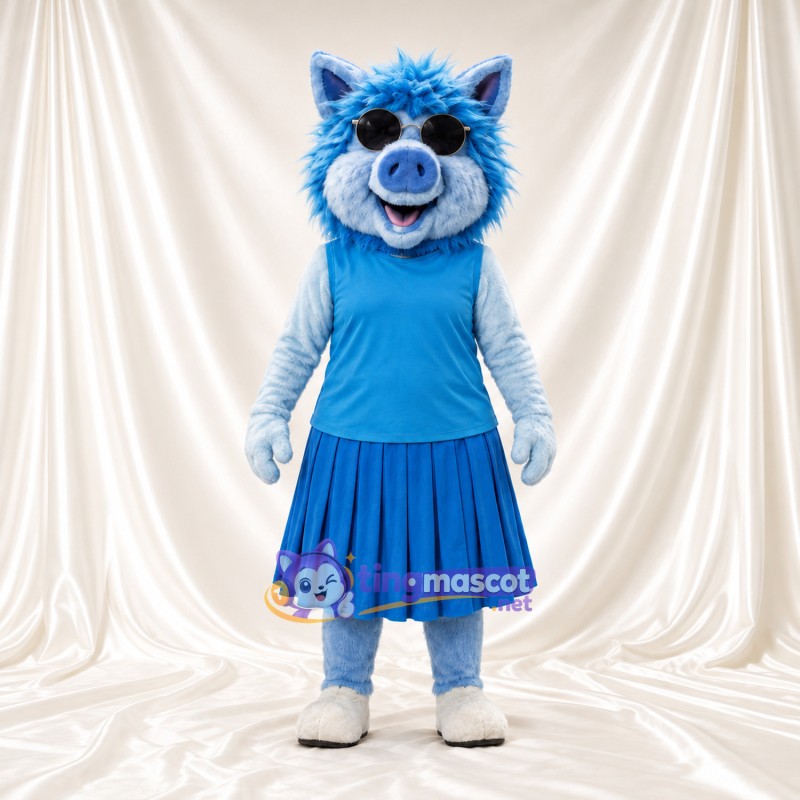 Blue Wild Boar Mascot Costume - Blue Dress Blue Wild Boar Mascot Costume - Blue Dress